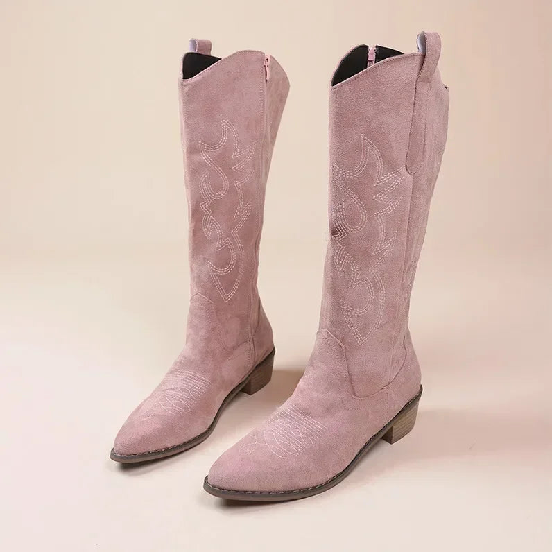 Women's Western-Style Cowboy Boots with Decorative Design