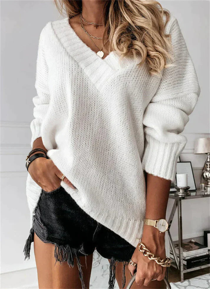 Cozy Women's V-Neck Knitted Sweater for Winter