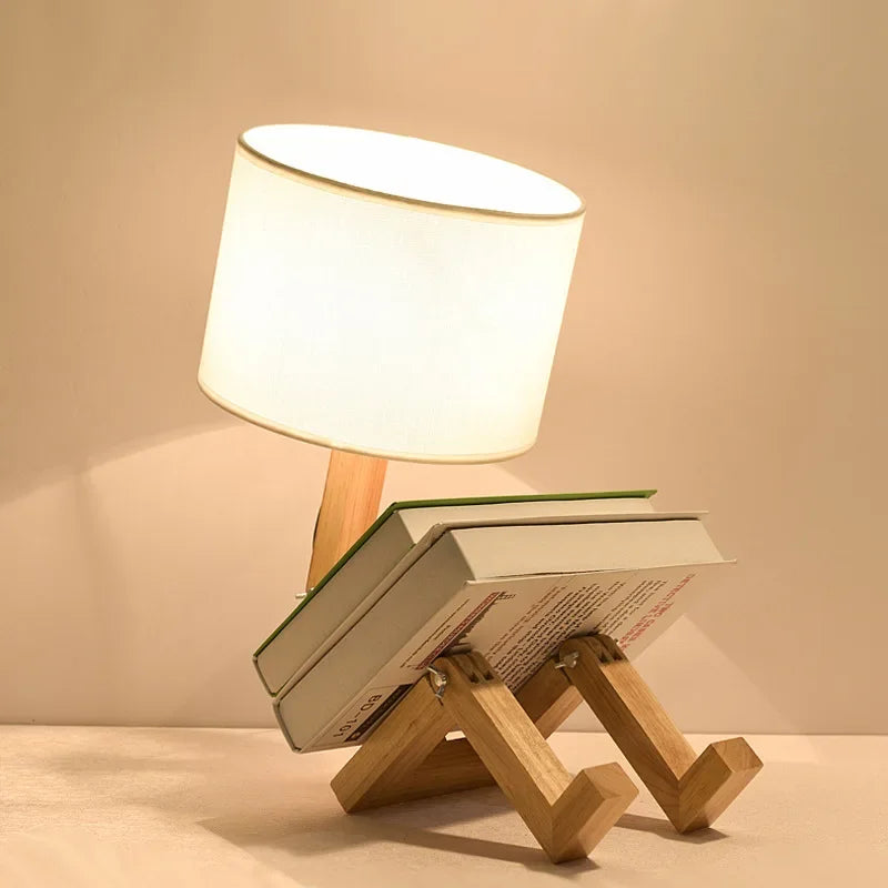 RutanFlex Wooden Table Lamp with Integrated Book Holders