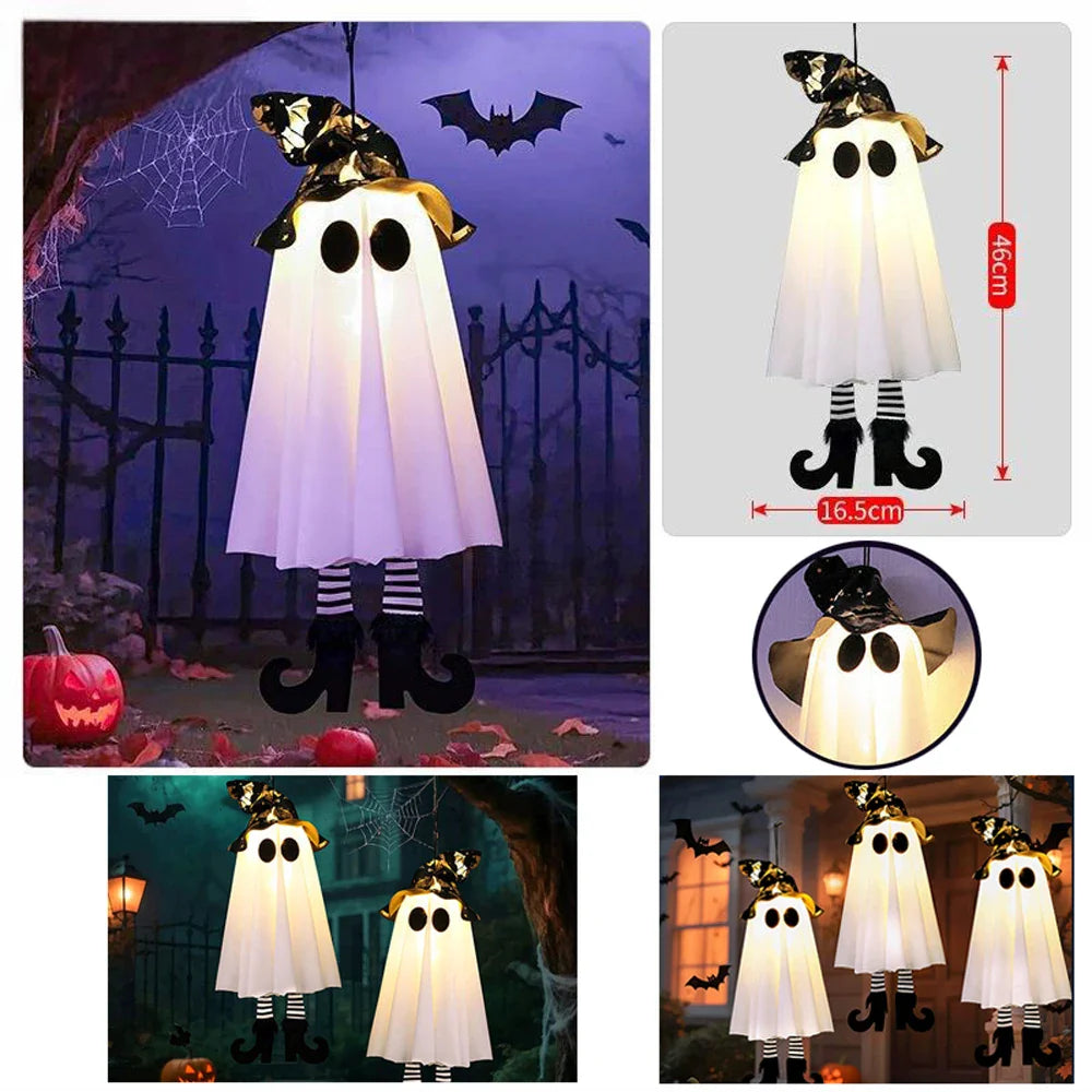 Illuminated Halloween Decor Featuring Ghosts and Lights — Ideal for Outdoor Display