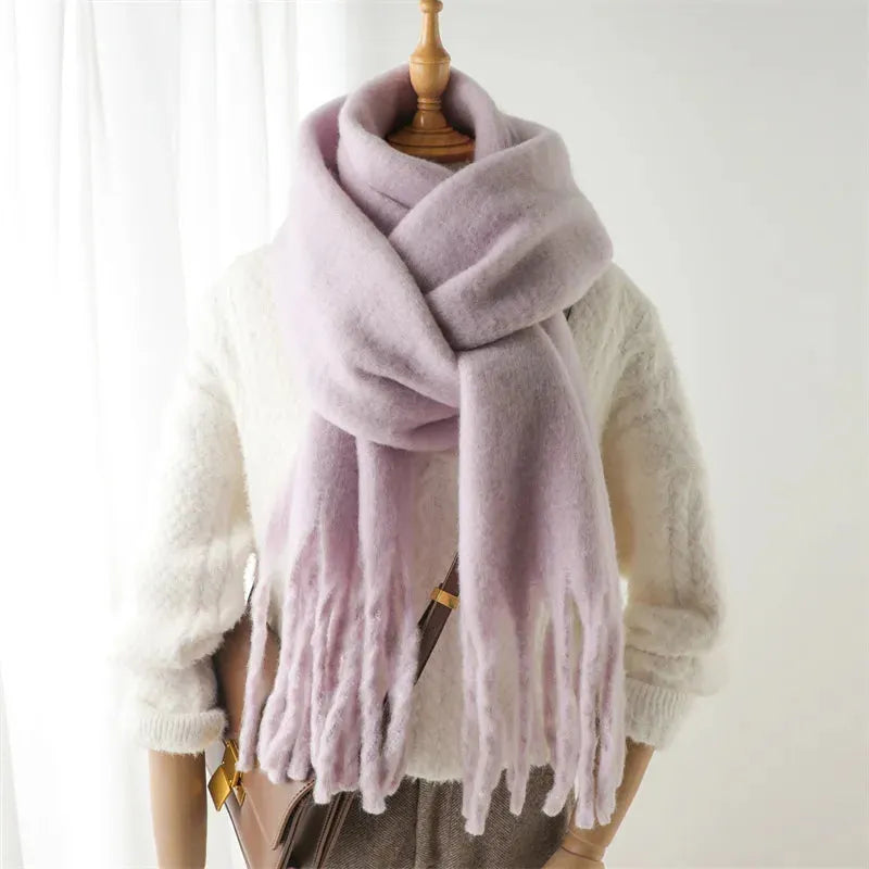 Stylish Women's Long Winter Scarf with Fringed Edges