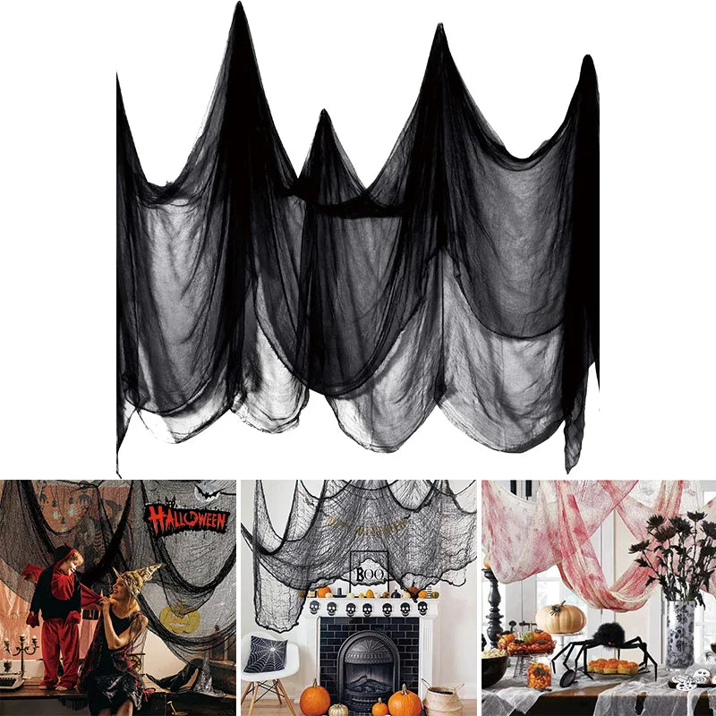 Spooky Black Gauze Hanging Decor for Halloween – Ideal for Walls, Fireplaces, and Doors