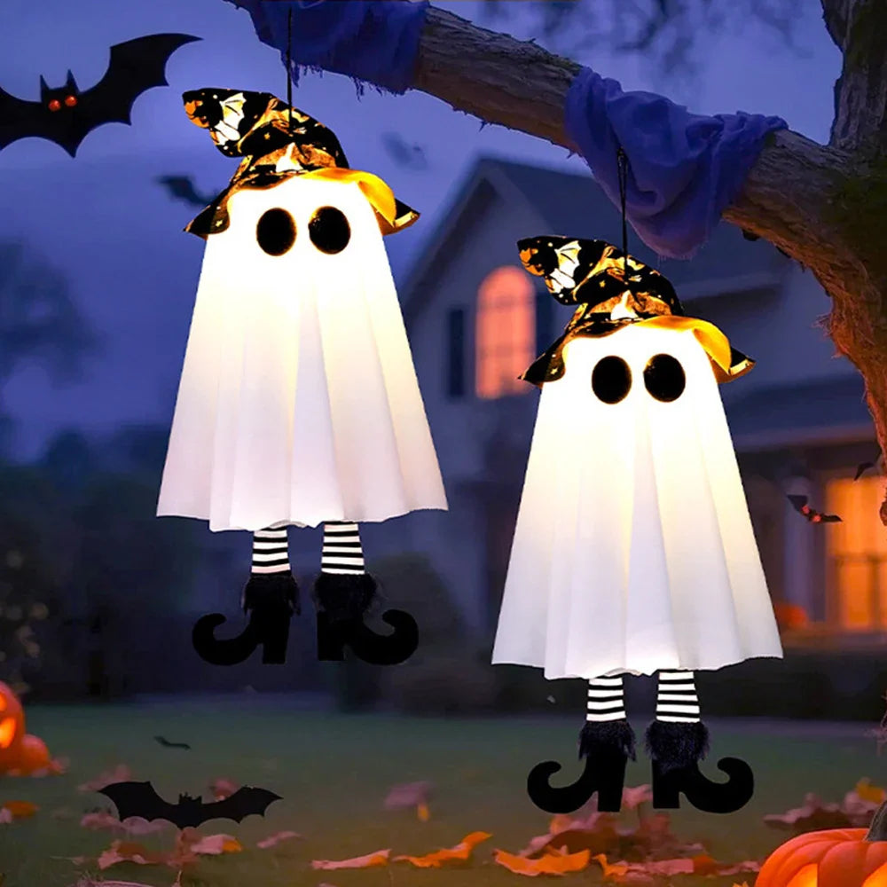 Illuminated Halloween Decor Featuring Ghosts and Lights — Ideal for Outdoor Display