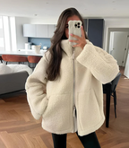 Women's Oversized Teddy Coat with Zip and High Collar for Winter