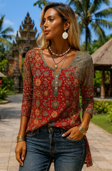 Bohemian-Inspired Ethnic Print Top for Women