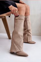 Women's Chic Knee-High Boots with Buckle Accent and Pointed Toe
