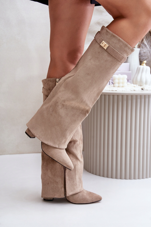 Women's Chic Knee-High Boots with Buckle Accent and Pointed Toe