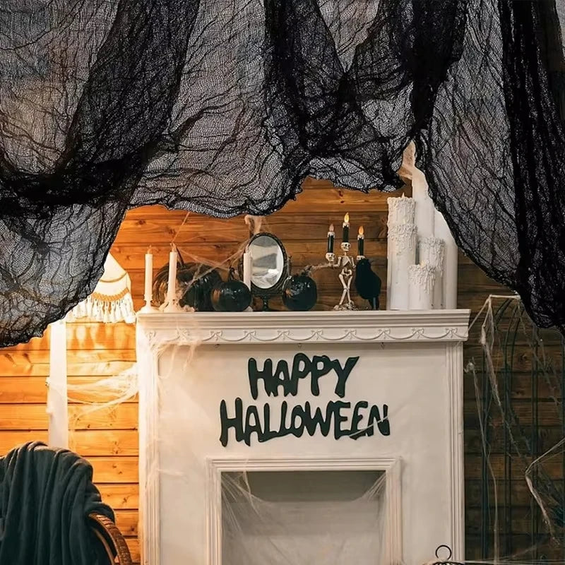 Spooky Black Gauze Hanging Decor for Halloween – Ideal for Walls, Fireplaces, and Doors