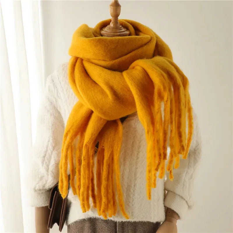 Stylish Women's Long Winter Scarf with Fringed Edges