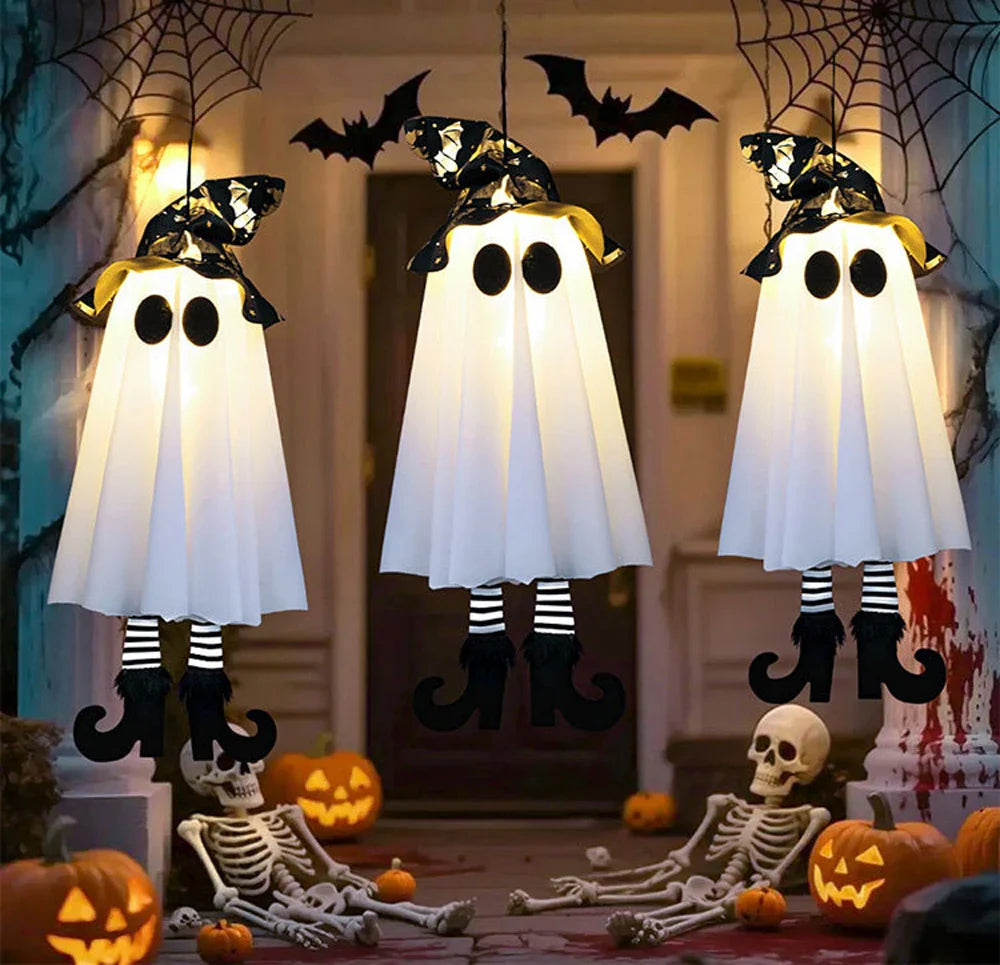 Illuminated Halloween Decor Featuring Ghosts and Lights — Ideal for Outdoor Display