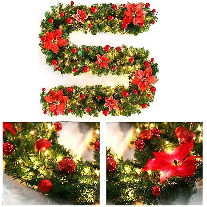 Illuminated Christmas Lantern Garland with Decorative Design