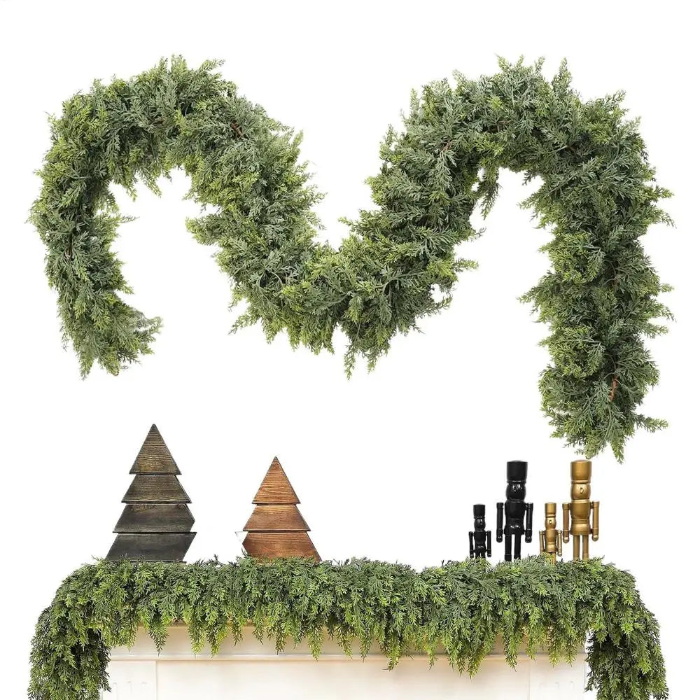 Winter-Themed Green Cypress Branch Christmas Garland