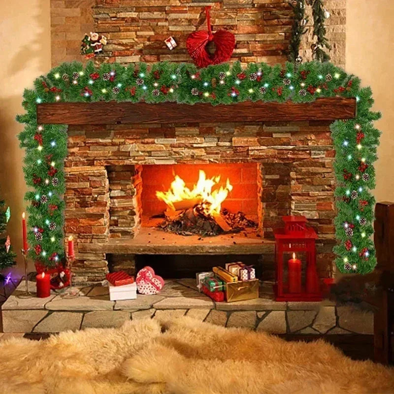 Illuminated Christmas Lantern Garland with Decorative Design
