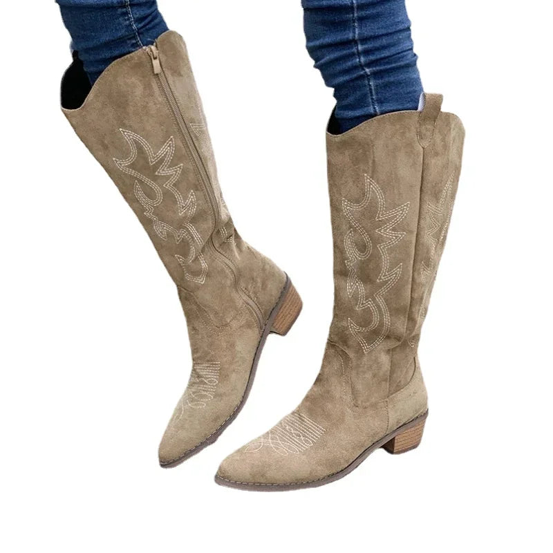 Women's Western-Style Cowboy Boots with Decorative Design