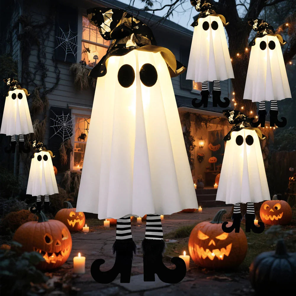 Illuminated Halloween Decor Featuring Ghosts and Lights — Ideal for Outdoor Display