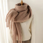 Stylish Women's Long Winter Scarf with Fringed Edges