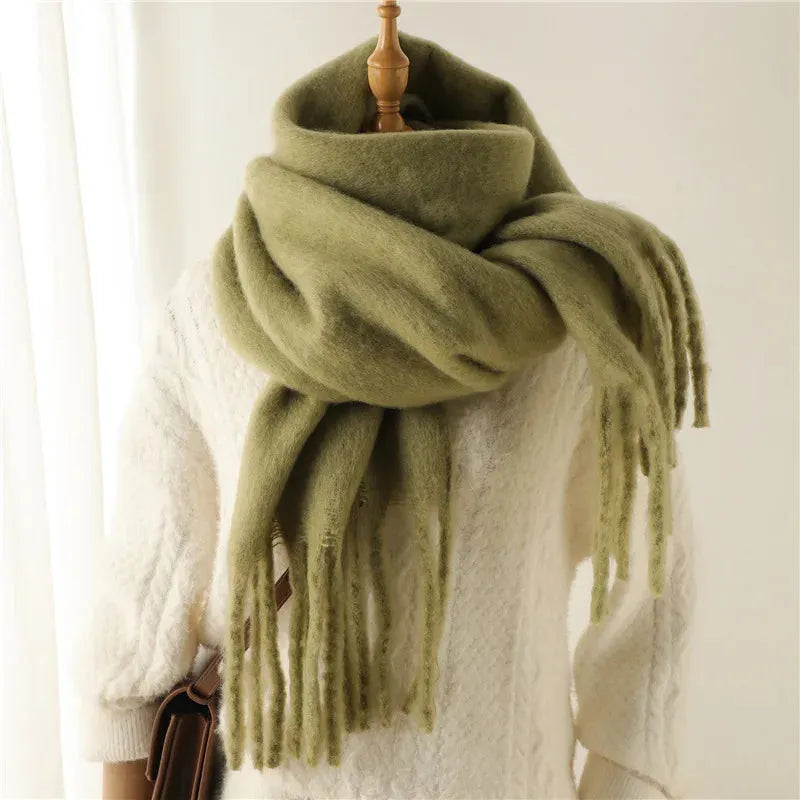 Stylish Women's Long Winter Scarf with Fringed Edges