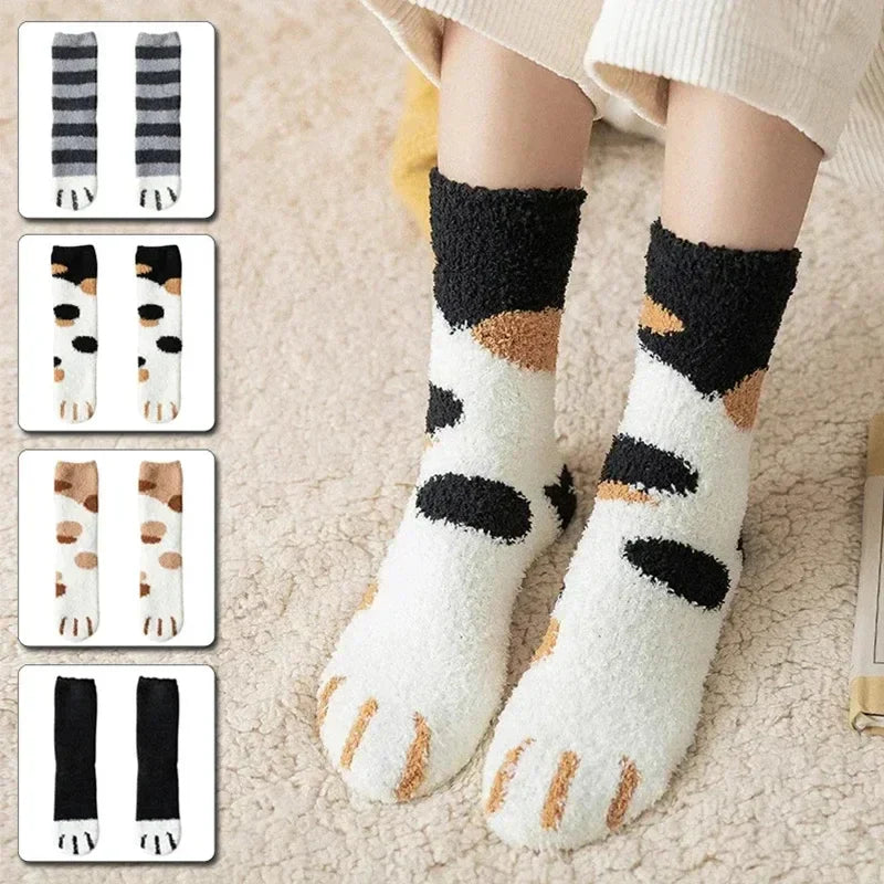 Cozy Women's Cat Paw Pattern Cotton Socks – Ultra Soft, Ideal for Winter, Size EU 35-42