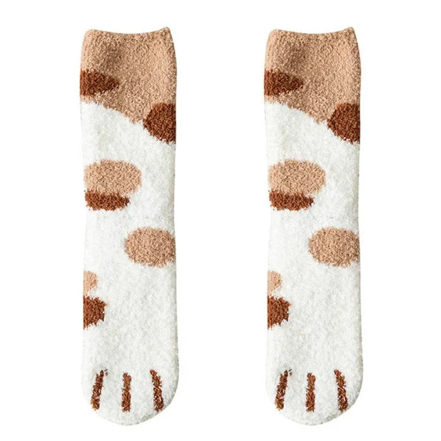 Cozy Women's Cat Paw Pattern Cotton Socks – Ultra Soft, Ideal for Winter, Size EU 35-42