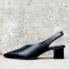 Amberly - Retro Pointed Slingback Heels with Chunky Block Heel