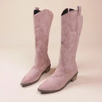 Chic Women's Embroidered Suede Cowboy Boots with Block Heels for Effortless Boho Fashion