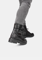 Chic Women's Snake Print Lace-Up Ankle Boots – Comfortable and Versatile Footwear