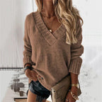 Cozy Women's V-Neck Knitted Sweater for Winter