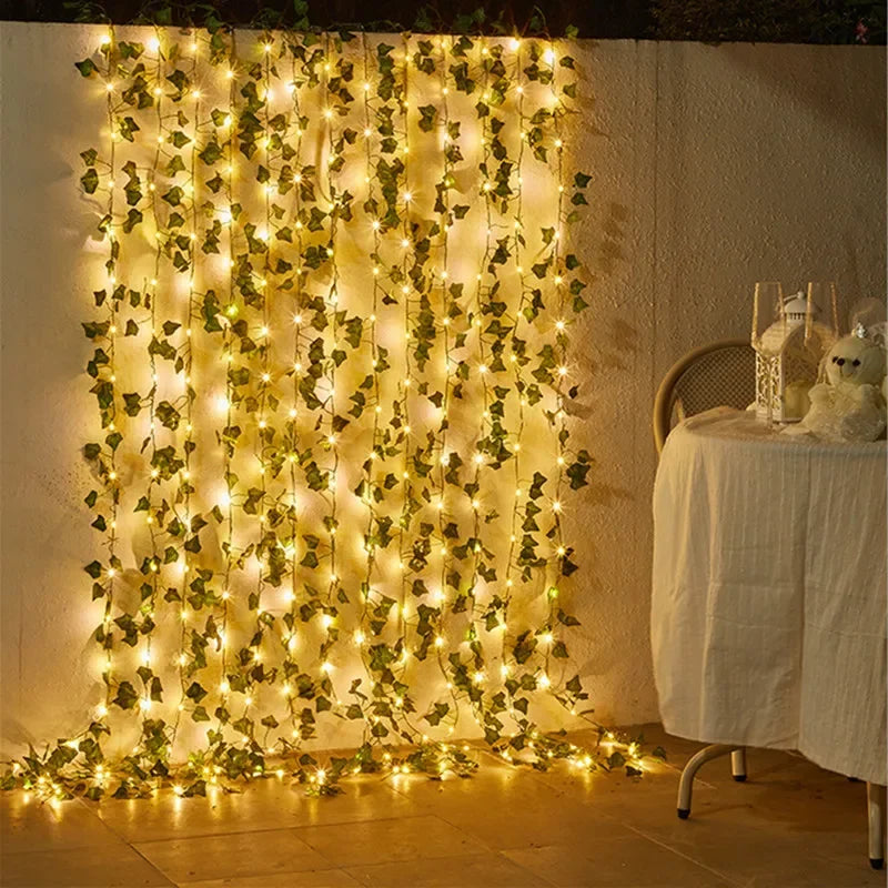 Battery-Operated LED Christmas Lights Shaped Like Green Leaves – Energy Efficient and High Quality for Festive Decor