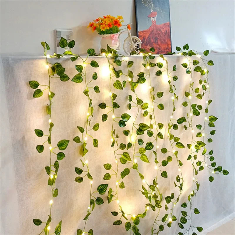 Battery-Operated LED Christmas Lights Shaped Like Green Leaves – Energy Efficient and High Quality for Festive Decor