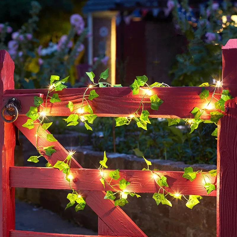Battery-Operated LED Christmas Lights Shaped Like Green Leaves – Energy Efficient and High Quality for Festive Decor