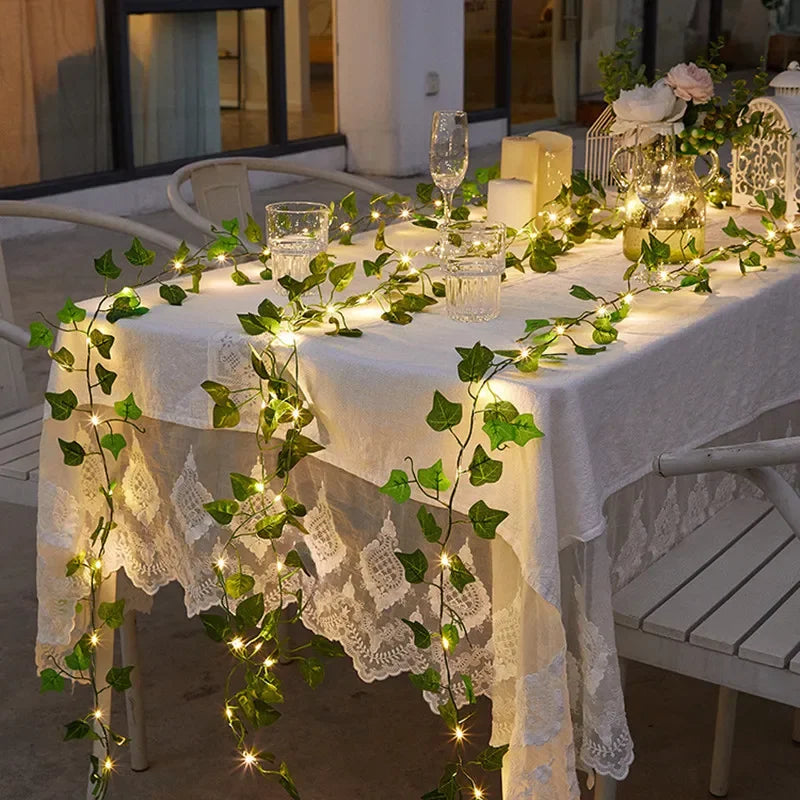 Battery-Operated LED Christmas Lights Shaped Like Green Leaves – Energy Efficient and High Quality for Festive Decor