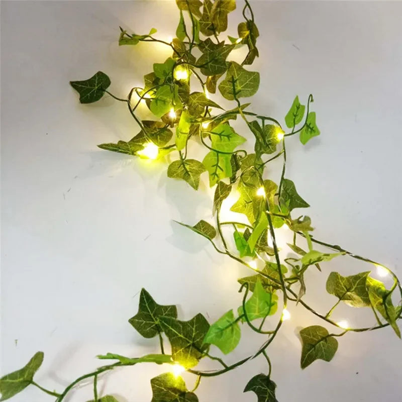 Battery-Operated LED Christmas Lights Shaped Like Green Leaves – Energy Efficient and High Quality for Festive Decor