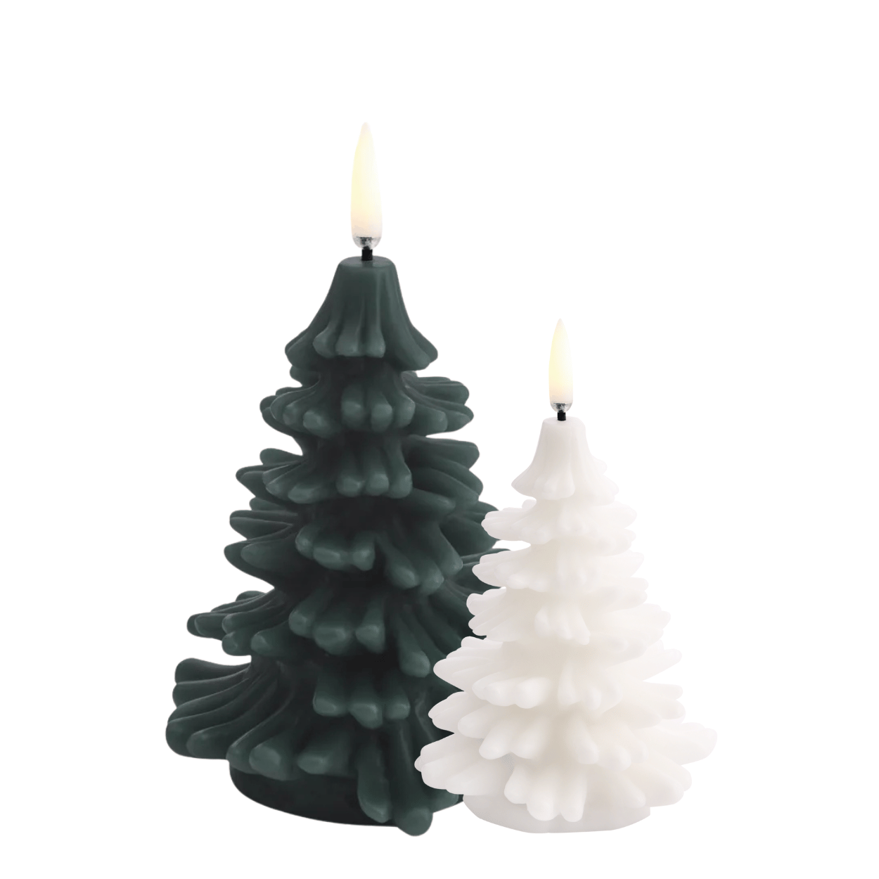 Elegant Green and White LED Candle Set with Tree Pattern - Safe and Stylish