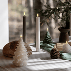 Elegant Green and White LED Candle Set with Tree Pattern - Safe and Stylish