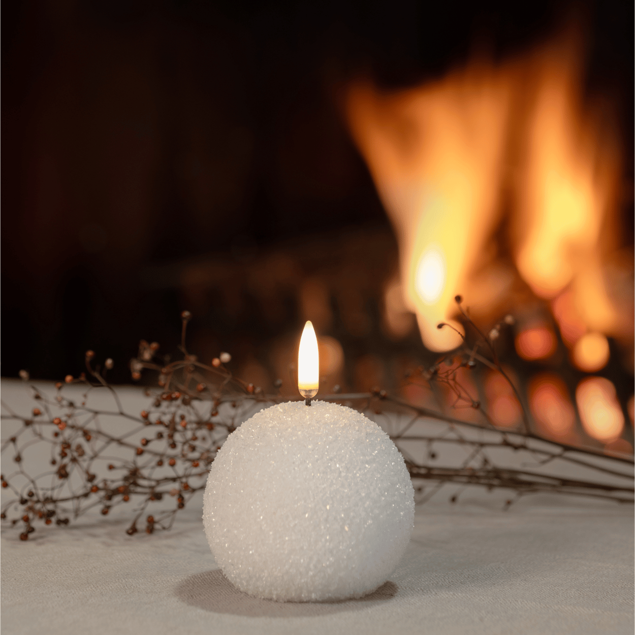 Winter-Themed Flame-Free Candle with Decorative Glitter Accent
