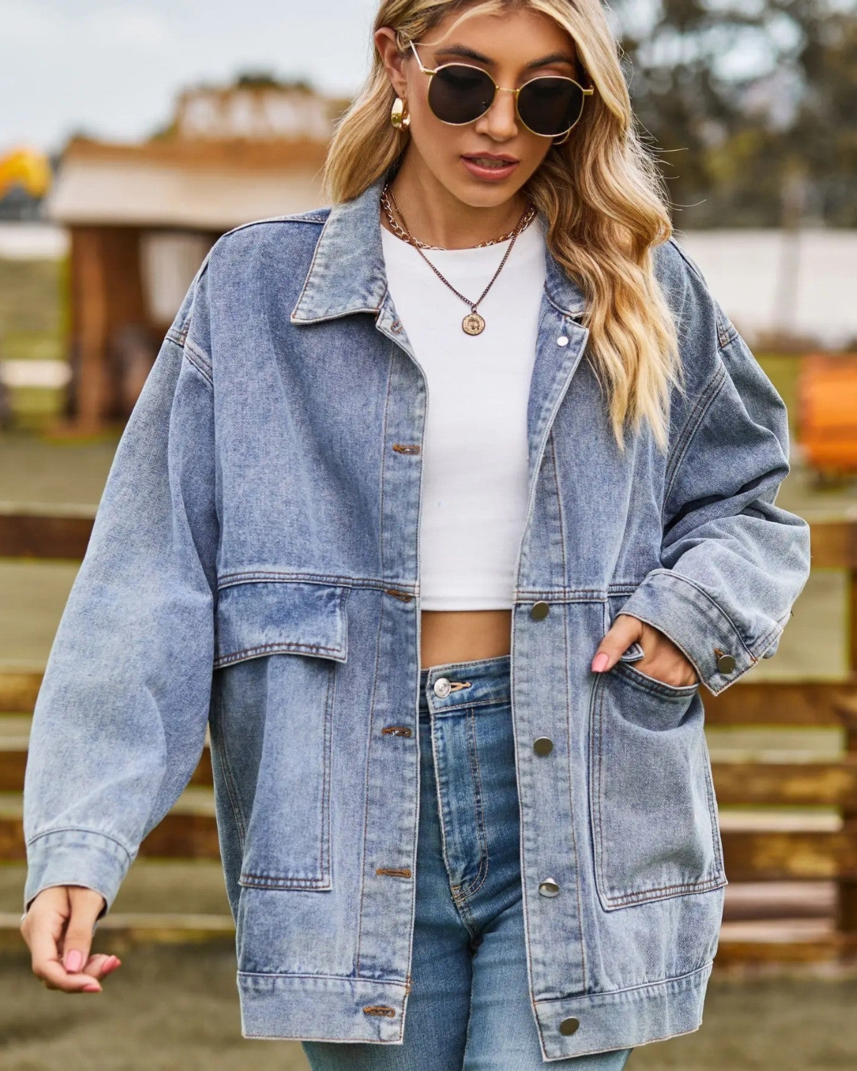 Chic Oversized Denim Jacket with Button Closure for Women