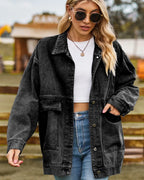 Chic Oversized Denim Jacket with Button Closure for Women