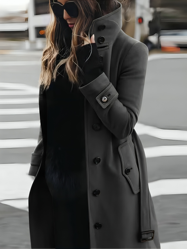 Chic Women's Trench Coat with High Collar and Belt