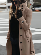 Chic Women's Trench Coat with High Collar and Belt