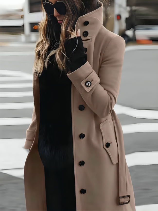 Chic Women's Trench Coat with High Collar and Belt