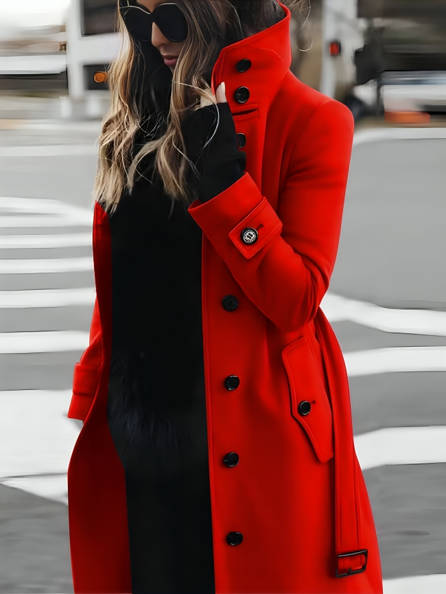 Chic Women's Trench Coat with High Collar and Belt