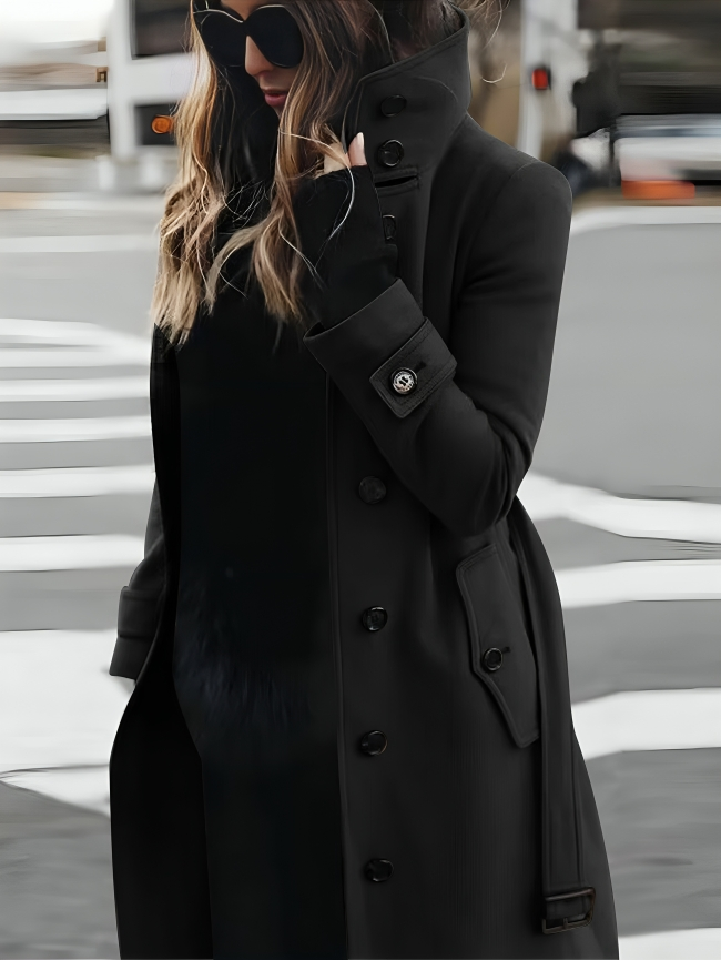 Chic Women's Trench Coat with High Collar and Belt