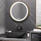 Round LED Bathroom Mirror with Time Display and Memory Feature
