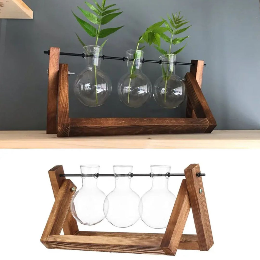 Contemporary Hydroponic Planter with Wooden Stand