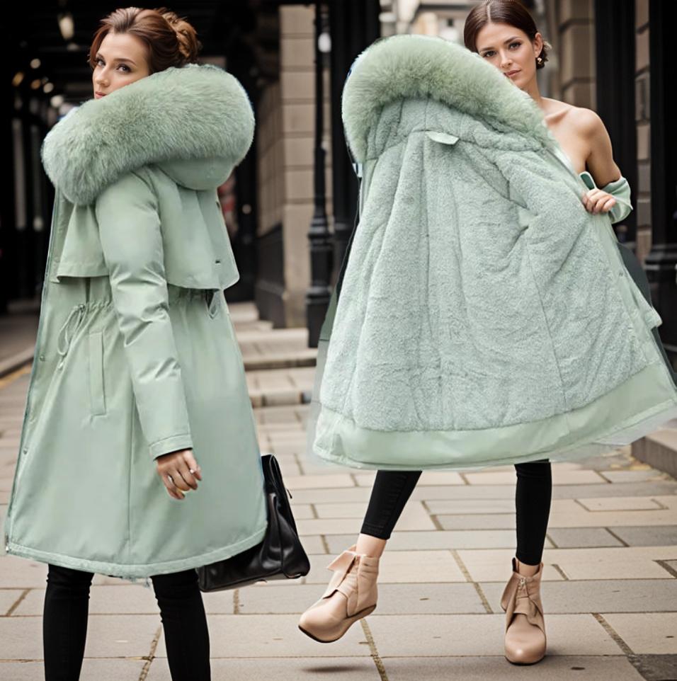 Women's Winter Puffer Jacket with Cozy Thick Collar and Adjustable Drawstring Waist