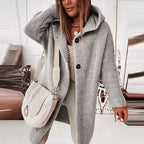 Women's Hooded Midi Winter Coat with Button Closure