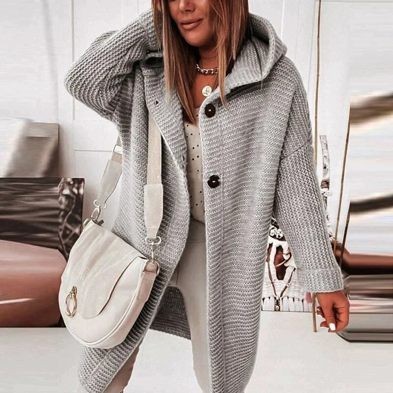 Women's Hooded Midi Winter Coat with Button Closure