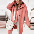 Women's Hooded Midi Winter Coat with Button Closure