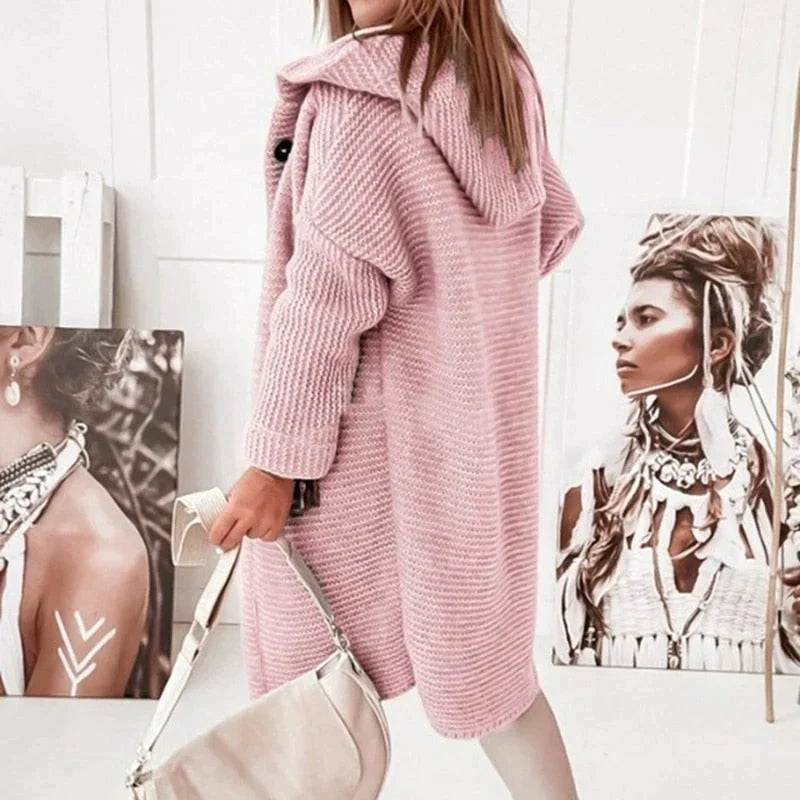 Women's Hooded Midi Winter Coat with Button Closure