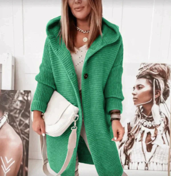 Women's Hooded Midi Winter Coat with Button Fastening
